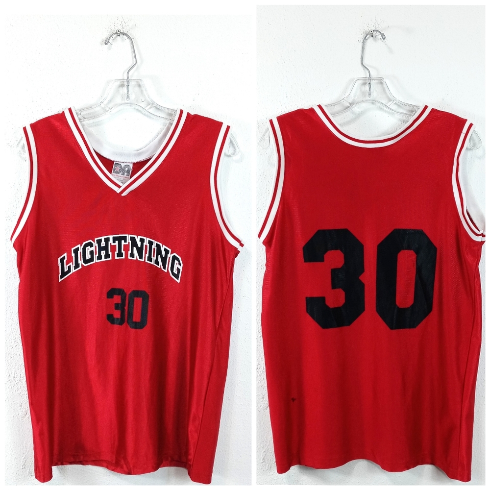 Vintage Lightning Red Sleeveless V Neck Nylon Sports Jersey Women's Size Medium